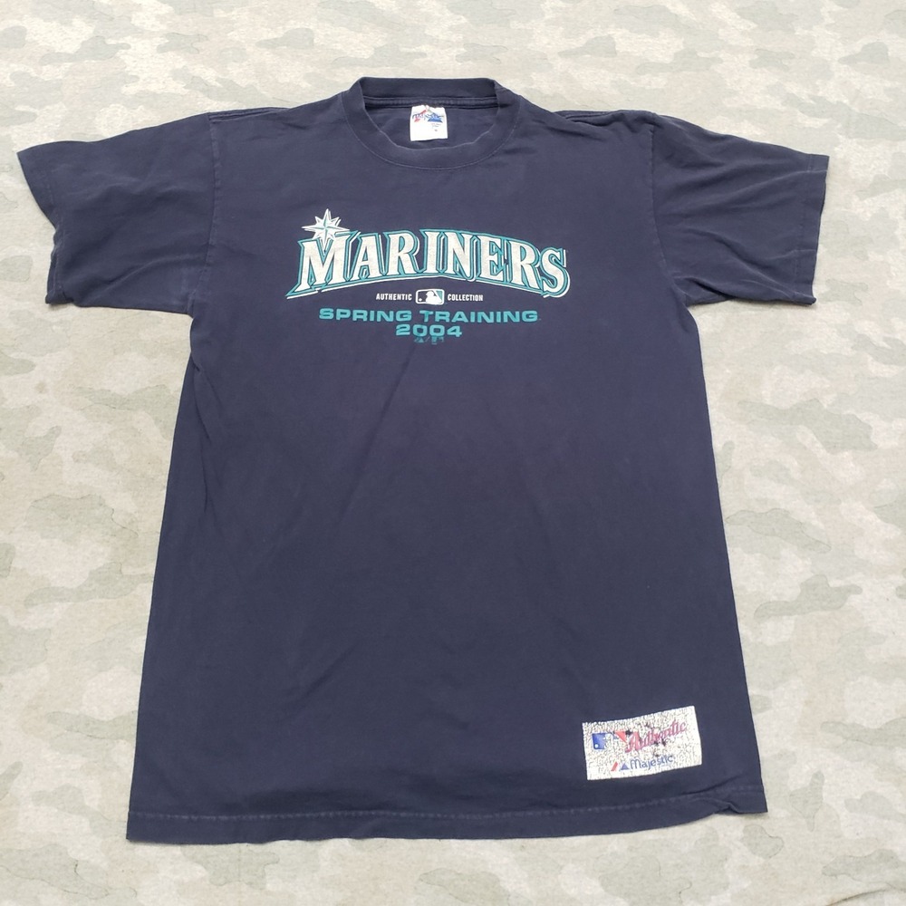 Vintage Seattle Mariners Shirt Men Large Blue Majestic Short Sleeve MLB Baseball